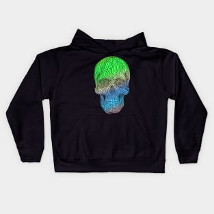 Stained glass skull - green as blue fade version Kids Hoodie